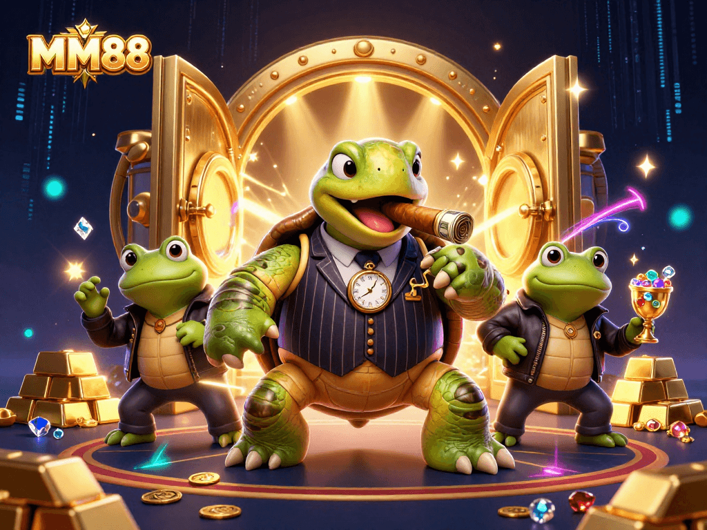 Experience the thrill of MM88 with a vibrant casino scene filled with treasure and excitement.
