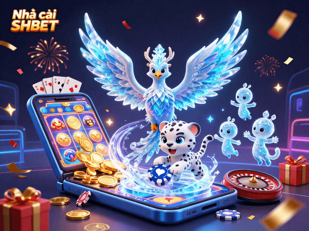 Engage with Nhà cái SHBET through vibrant 3D casino illustration showcasing exciting gaming elements and characters.