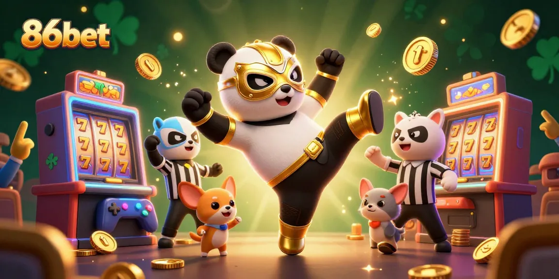 Engage with thrilling 86bet slot action featuring panda wrestler and colorful casino elements.