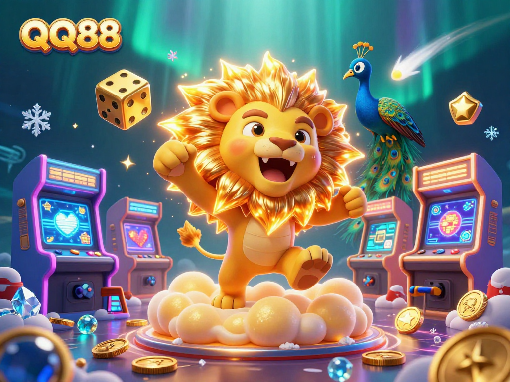Join QQ88 for thrilling gaming adventures with a vibrant 3D casino illustration featuring playful characters.