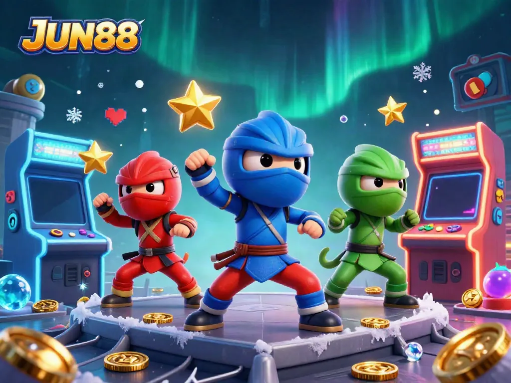Experience thrilling gameplay at JUN88 with vibrant chameleon ninjas and arcade elements in a dynamic setting.