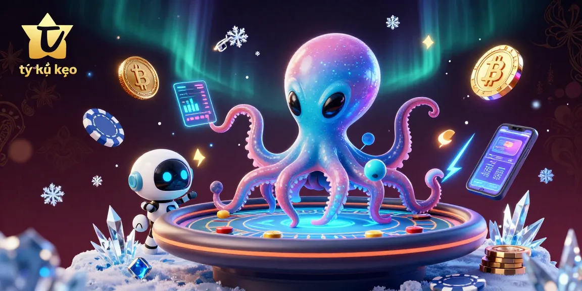 Engage with tỷ lệ kèo in an intergalactic poker scene featuring an octopus and robot.