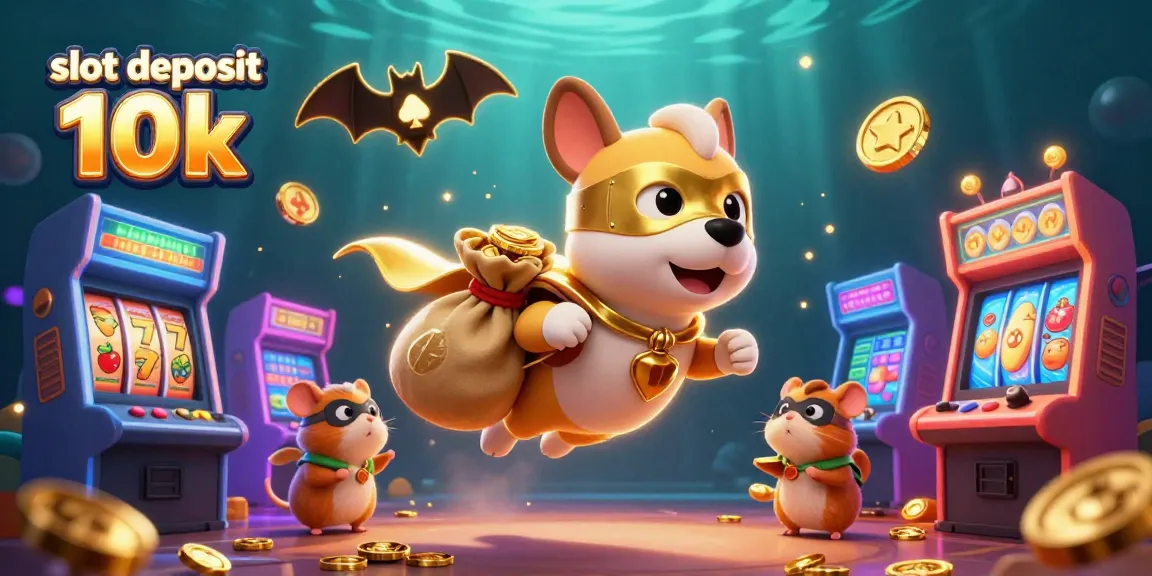 Embark on a thrilling adventure with slot deposit 10k, featuring a hero dog flying and collecting gold!