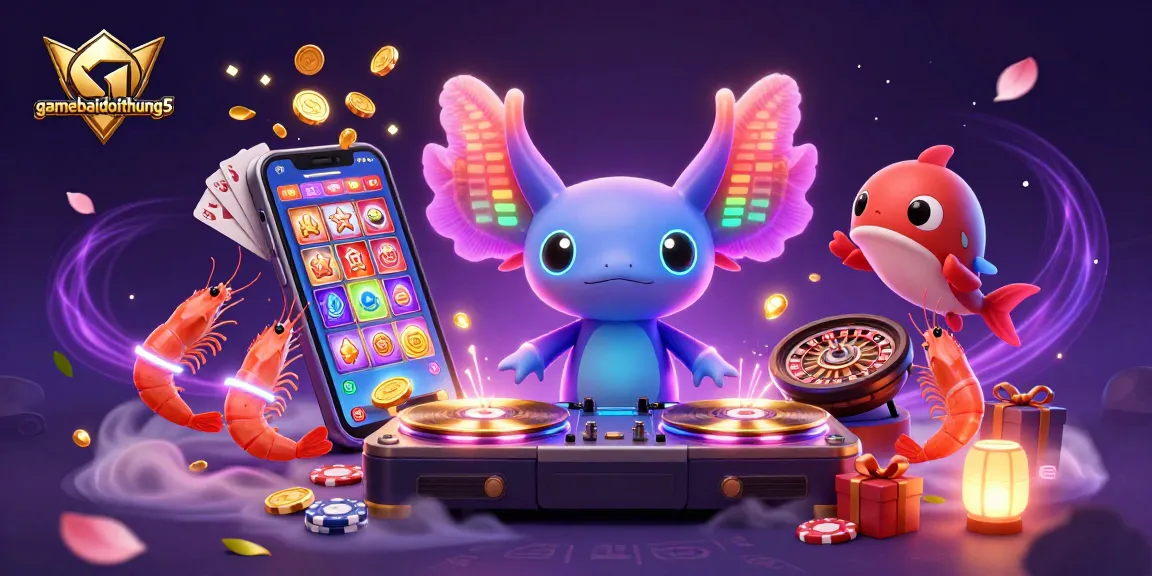 Engage with strategy on gamebaidoithuong5 through vibrant slot and casino scenes illustrated in 3D.