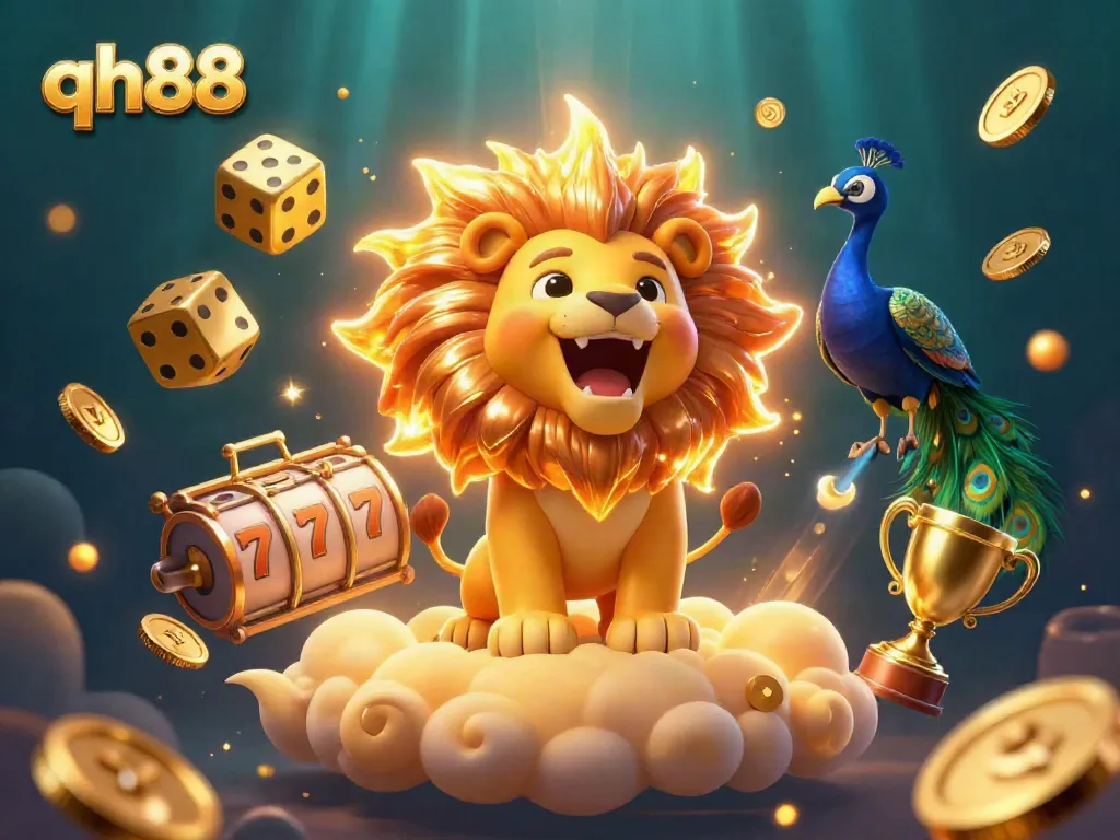 Experience the thrill of gambling at qh88 with a vibrant casino-themed digital art showcasing exciting game elements.