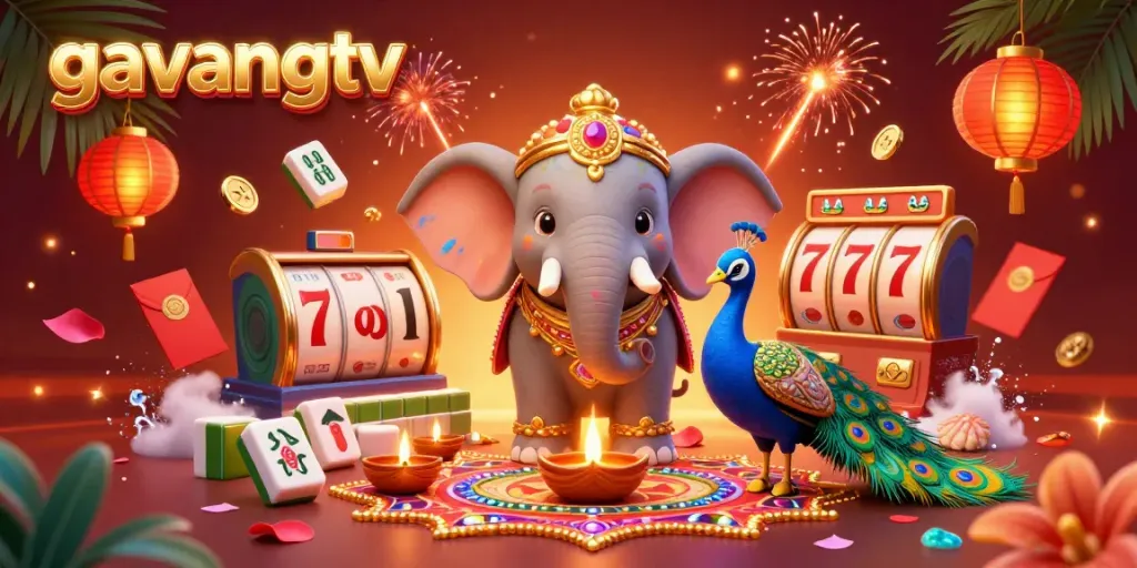 Experience thrilling moments with gavangtv as lucky elephants and peacocks join together in a vibrant gambling scene filled with dynamic elements.