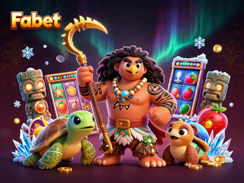Experience thrilling gameplay with Fabet's vibrant 3D casino illustration featuring colorful slot reels.