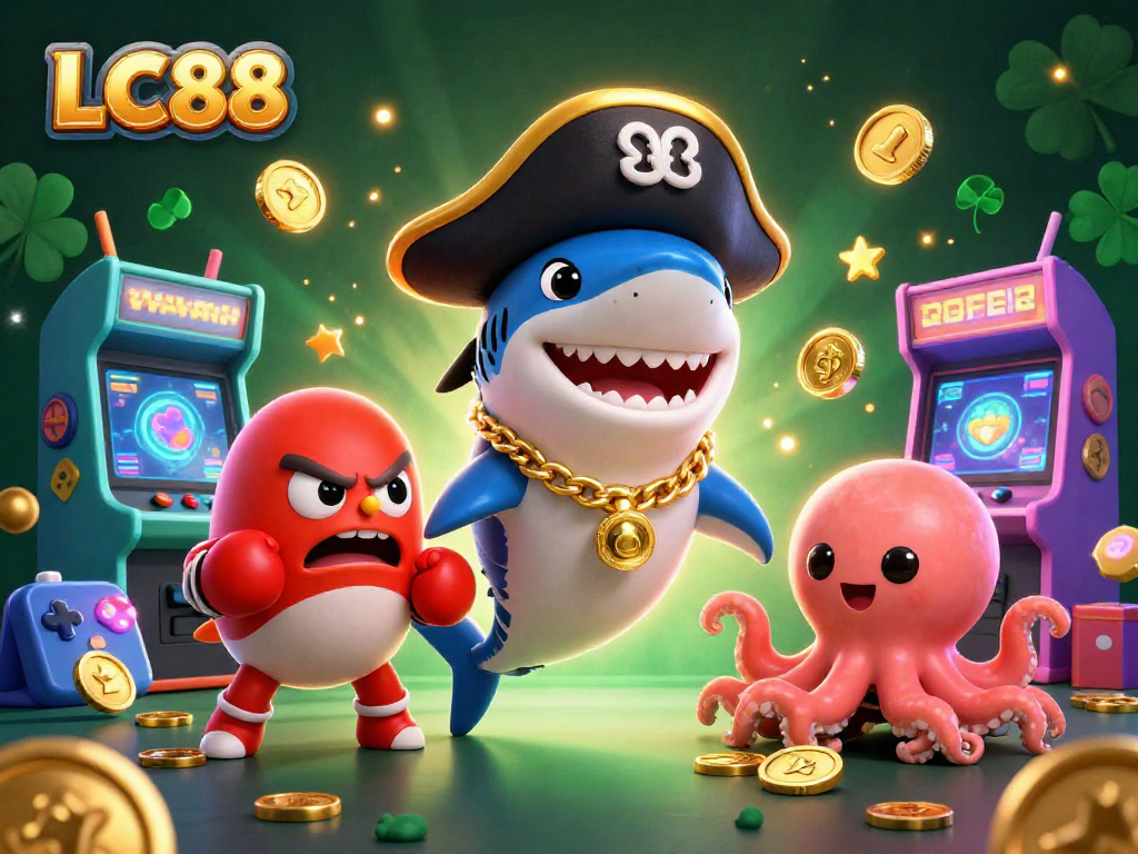Experience the thrill of LC88 with a vibrant 3D casino illustration featuring fun characters and gaming elements.