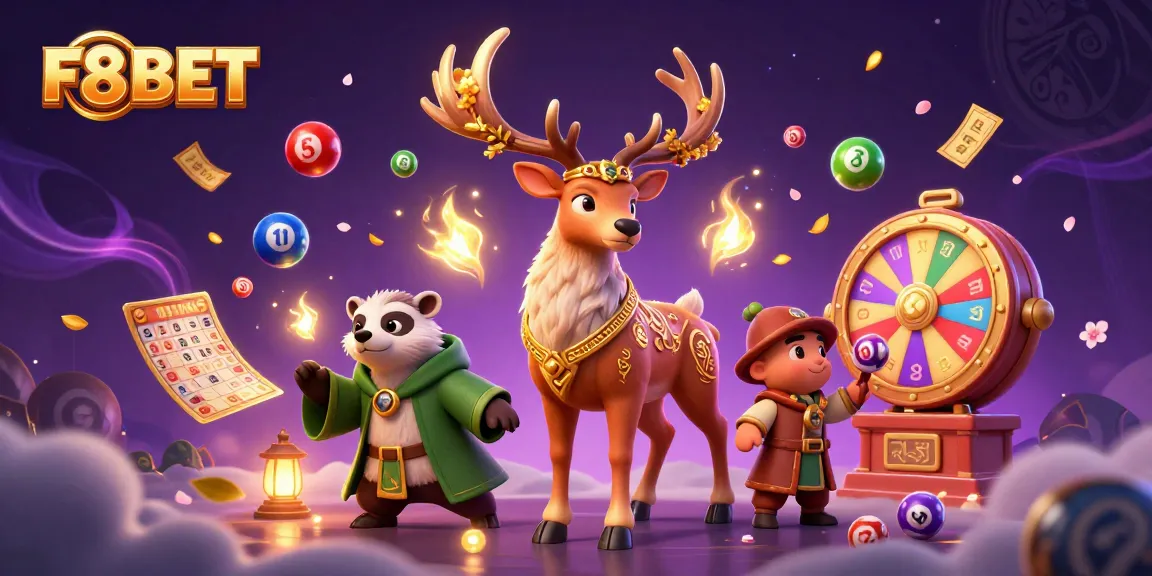 Engage with F8BET's thrilling atmosphere through an enchanting lottery-themed 3D scene.