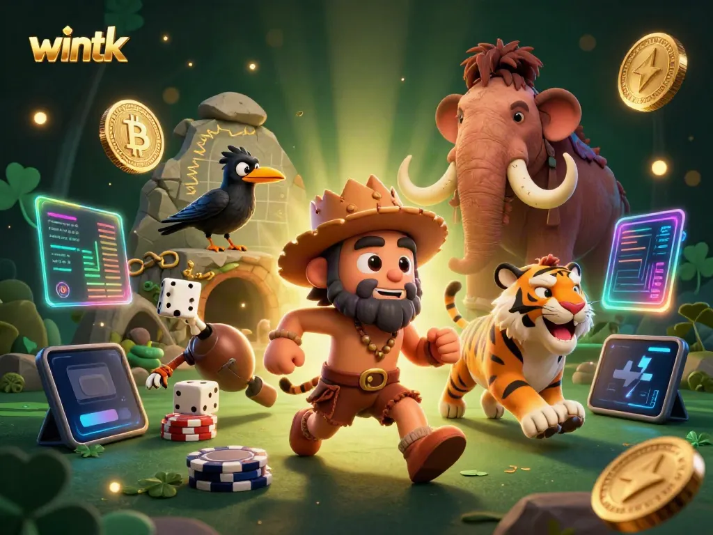 Experience thrilling gameplay at Wintk Casino with a vibrant prehistoric scene featuring crypto elements.