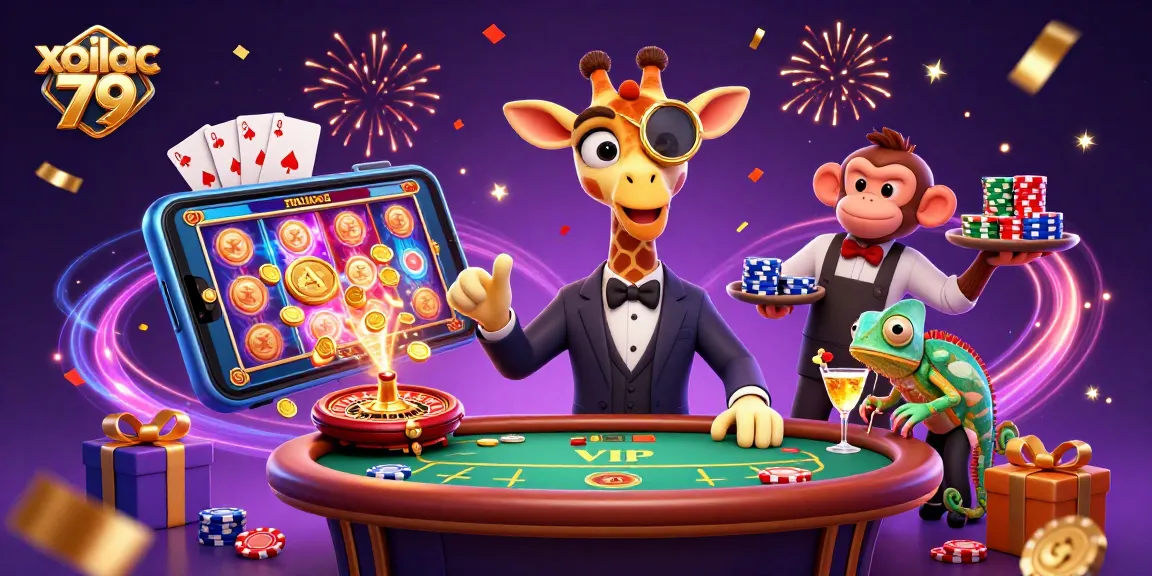 Experience thrilling gambling action at xoilac 79 with a vibrant scene of casino characters and games.