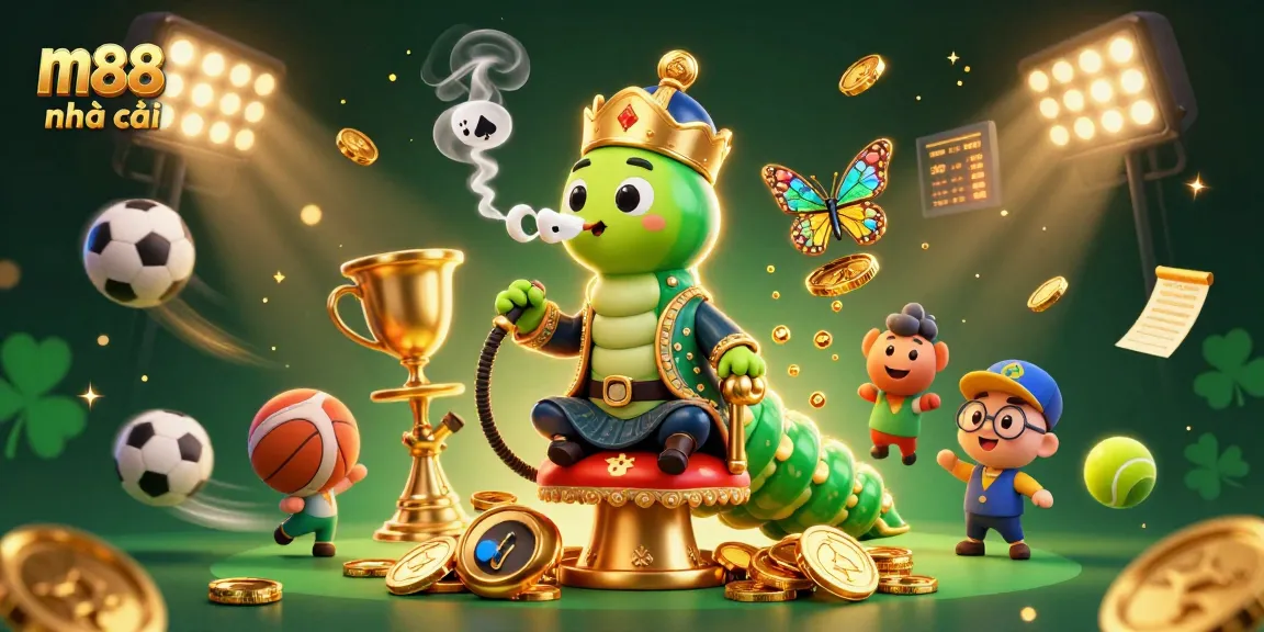Experience the excitement of gambling with m88 nhà cái, featuring a vibrant 3D casino illustration.
