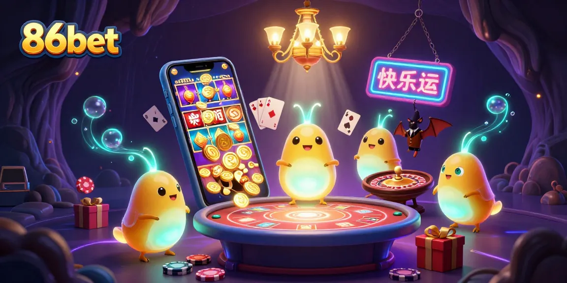 Play exciting games at 86bet, a vibrant casino illuminated by glowworms and rich game elements.