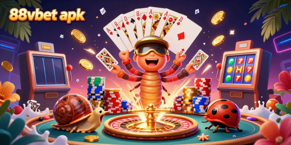 Experience winning thrills with the 88vbet apk, featuring animated dealer and vibrant casino elements.