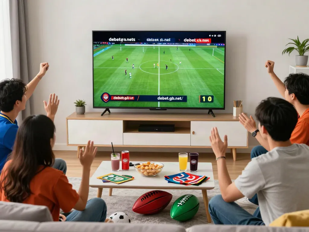 Friends enjoy a lively sports betting experience at home while watching a match from https://debet.gb.net/.