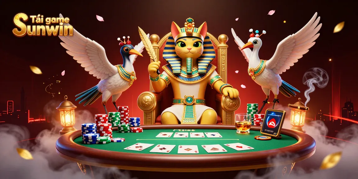 Tải game Sunwin and join the exciting world of online gaming with a captivating illustration featuring a regal cat and scribe