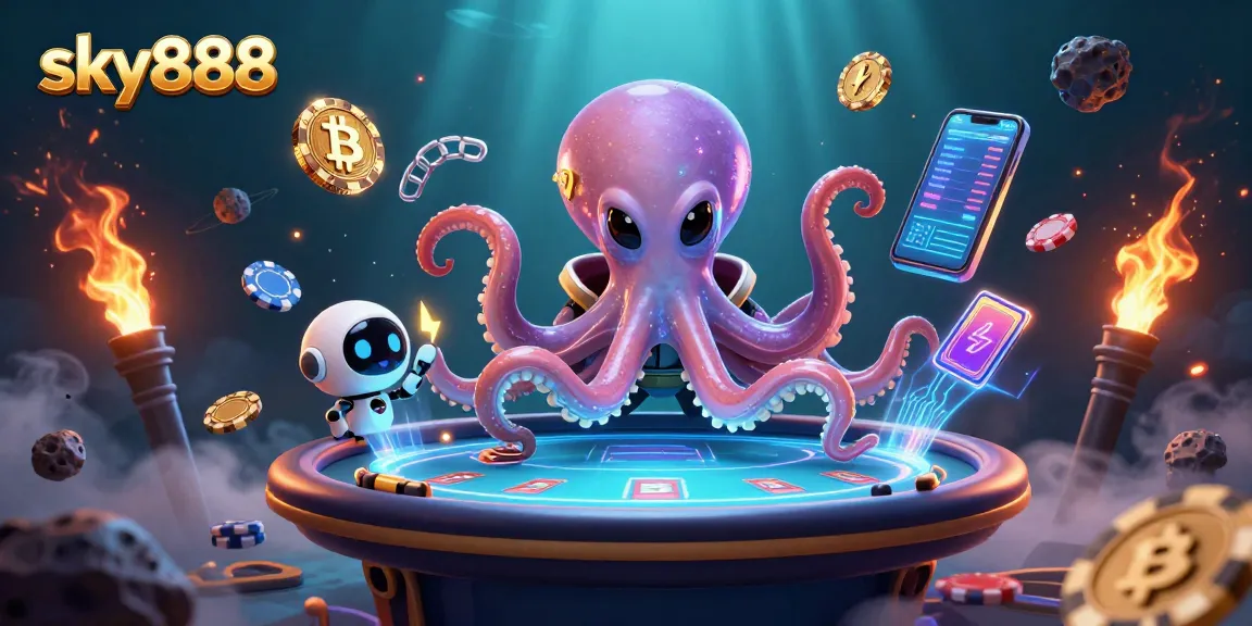 Engage with sky888's thrilling alien-themed poker illustration featuring vibrant gaming elements.