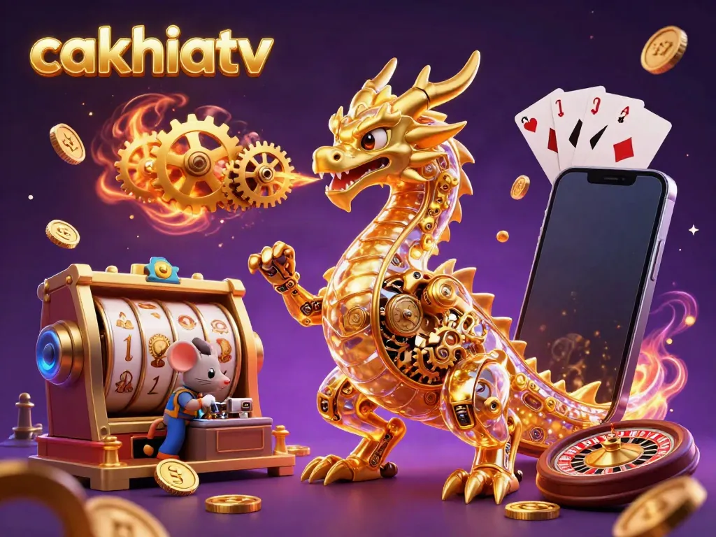 Cakhiatv offers an engaging gambling experience with dynamic slot game elements in a vibrant 3D scene.