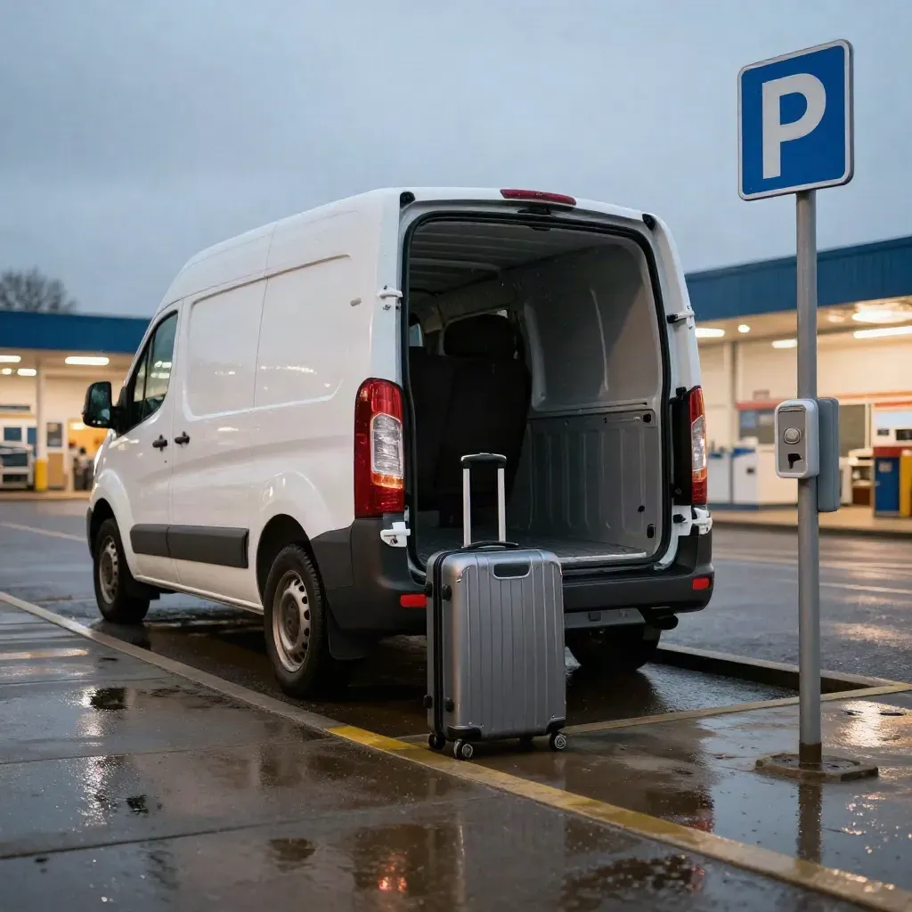 Wet van return bay with suitcase, key drop slot and open boot liner in Birmingham