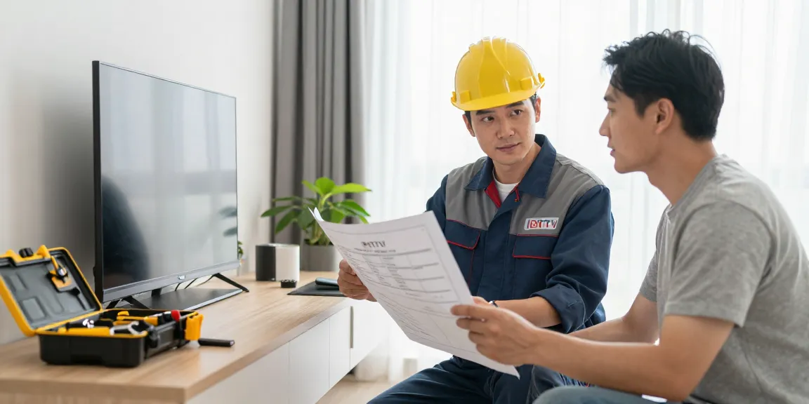 Local professional contractor discussing IPTV subscription services at a community-focused home