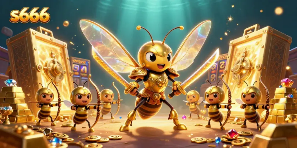 Join the action at s666 with a captivating, dynamic gambling adventure featuring a golden hornet and bee archers.