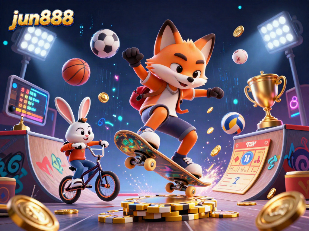 Engage with jun888's thrilling casino world featuring lively 3D characters in action.