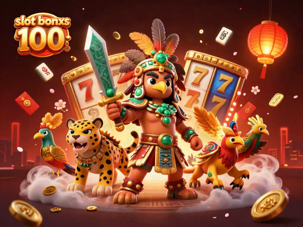 Visually stunning scene showcasing the excitement of slot games featuring the phrase slot bonus 100 surrounded by vibrant casino elements and characters.