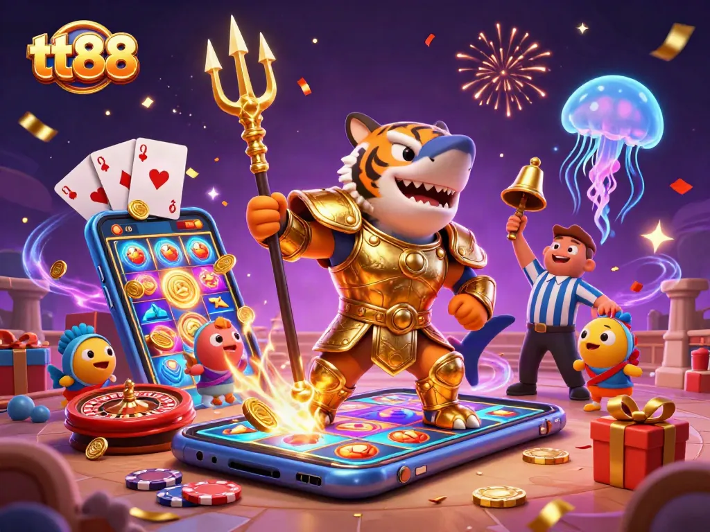 Experience thrilling gaming action with tt88 as a tiger shark challenges in a vibrant underwater casino.