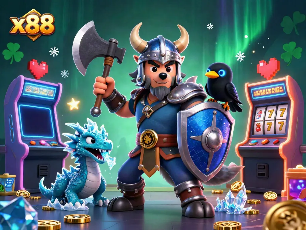 Join the thrilling action at x88 with a vibrant Viking warrior, ice-breathing dragon, and gold-filled slots.