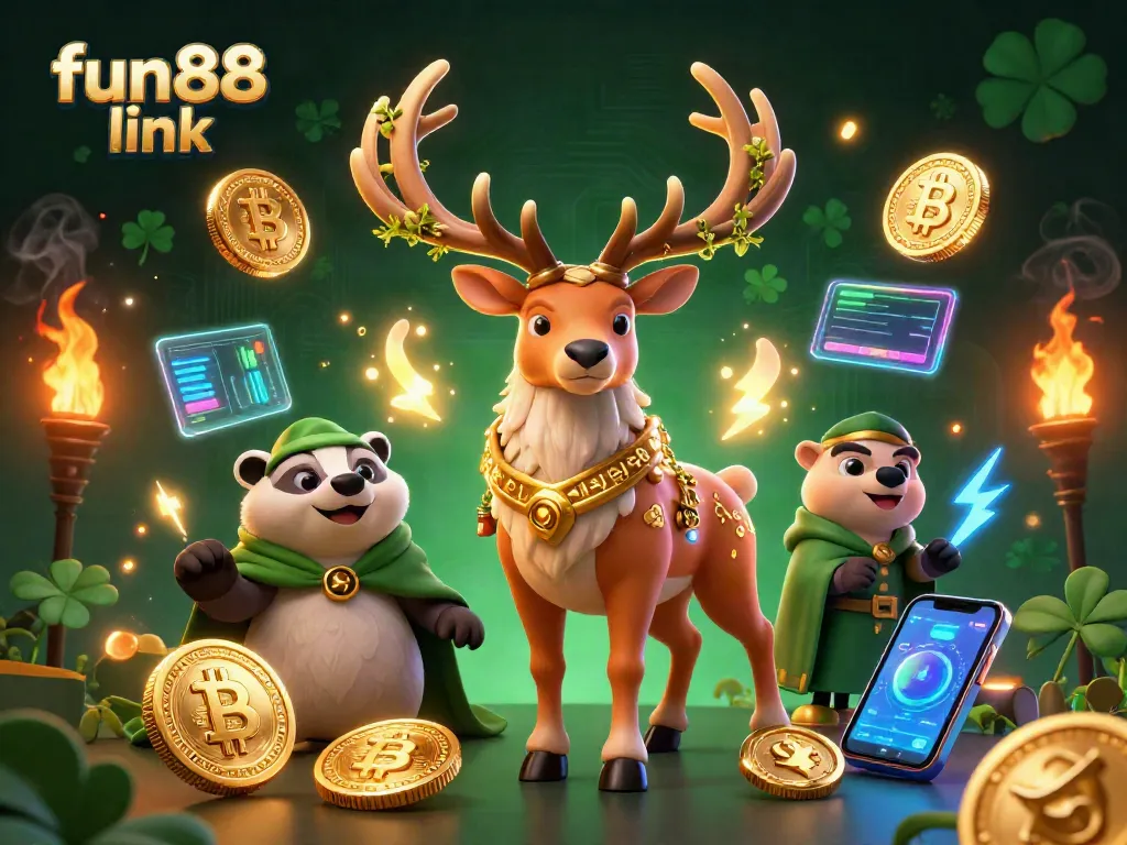 Experience the fun88 link with vibrant 3D illustrations of Celtic characters and crypto elements.