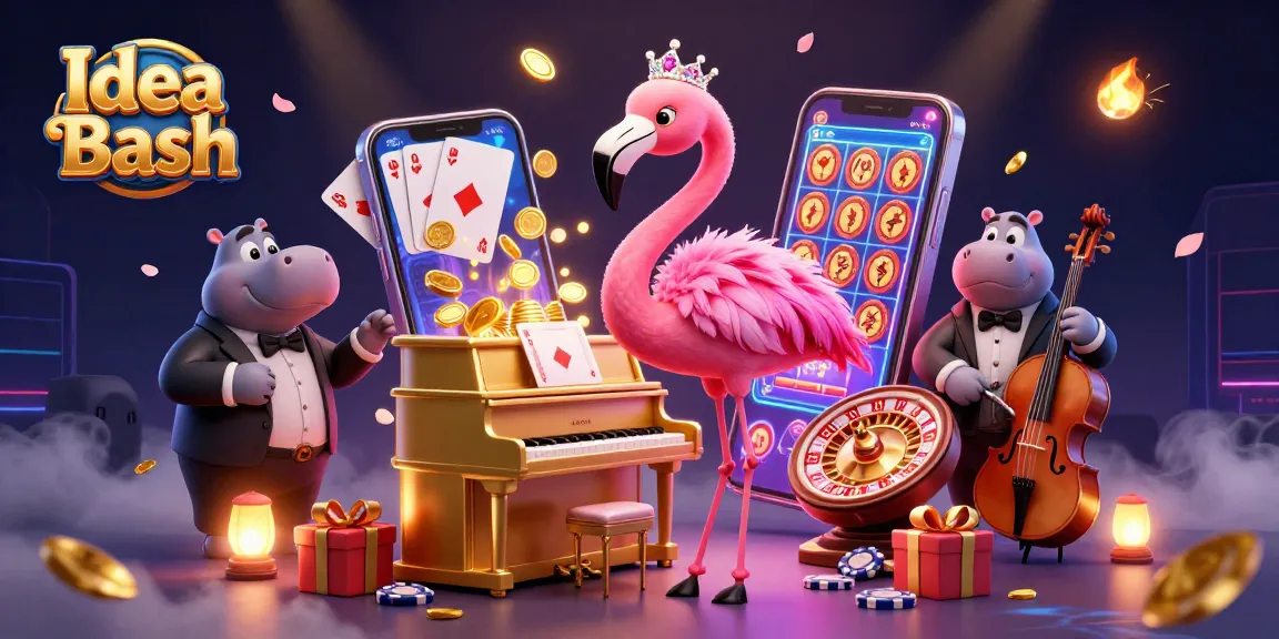 Experience excitement at Idea Bash with our vibrant casino scene featuring a flamingo singer and hippo bassist.