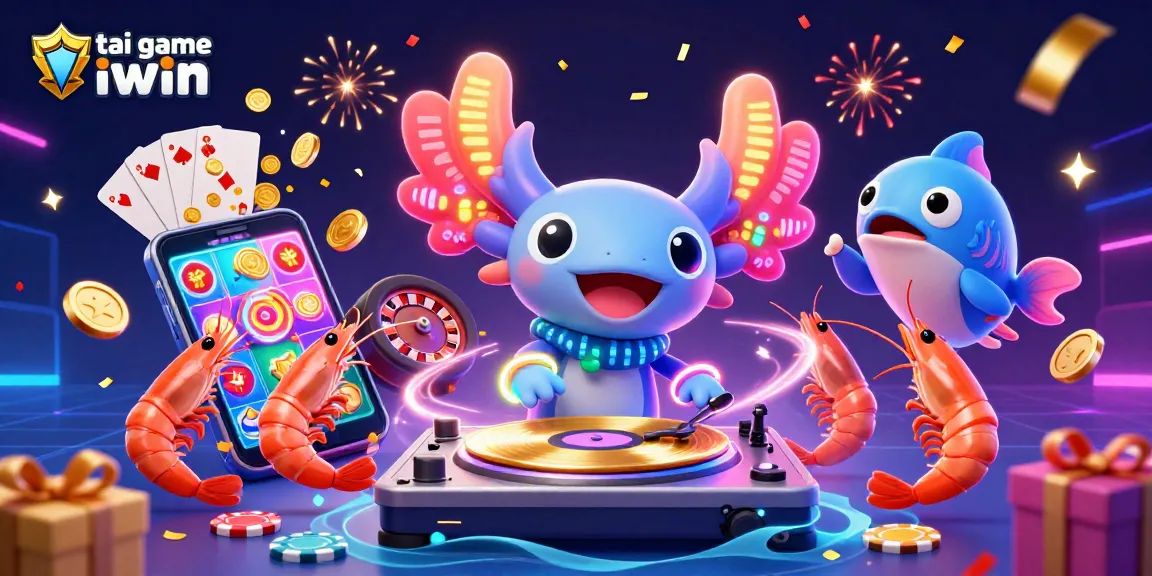 Experience vibrant fun in tai game iwin with an exciting underwater casino scene featuring a DJ, dancing sea creatures, and gaming elements.