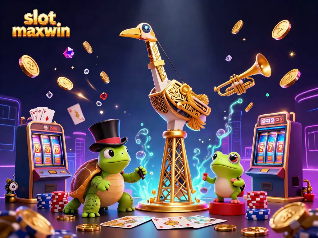 Engage with slot maxwin excitement through this vibrant 3D casino scene filled with action and vibrant elements.