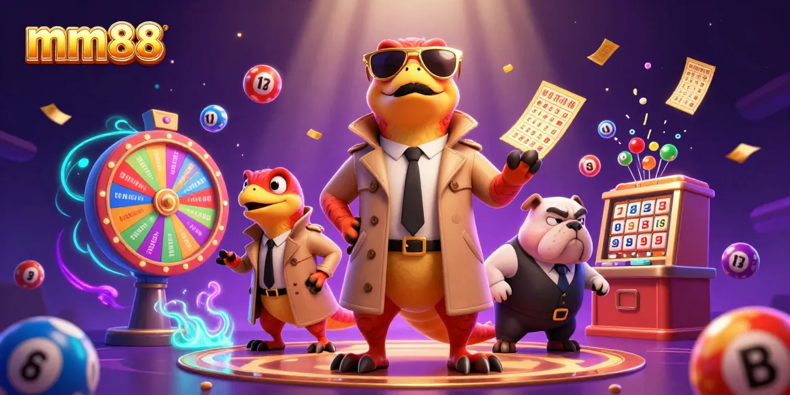 Engage in thrilling gameplay at mm88 with vibrant lottery balls and humorous raptors at a VIP casino lounge.
