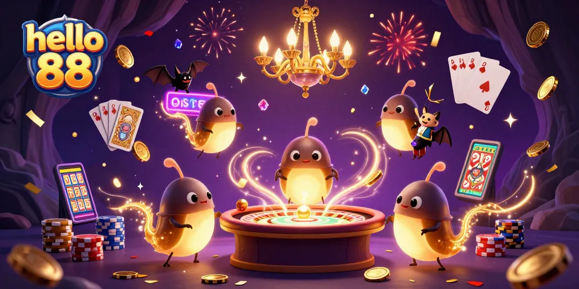 Engage with hello 88 in a vibrant casino scene illuminated by glowworms, featuring exciting game elements.