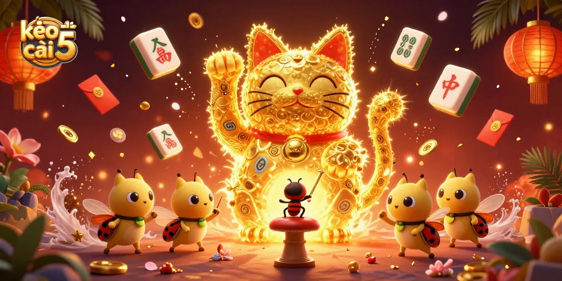 Engage with kèo nhà cái 5 using fortune symbols and luck-enhancing elements in a colorful casino scene.