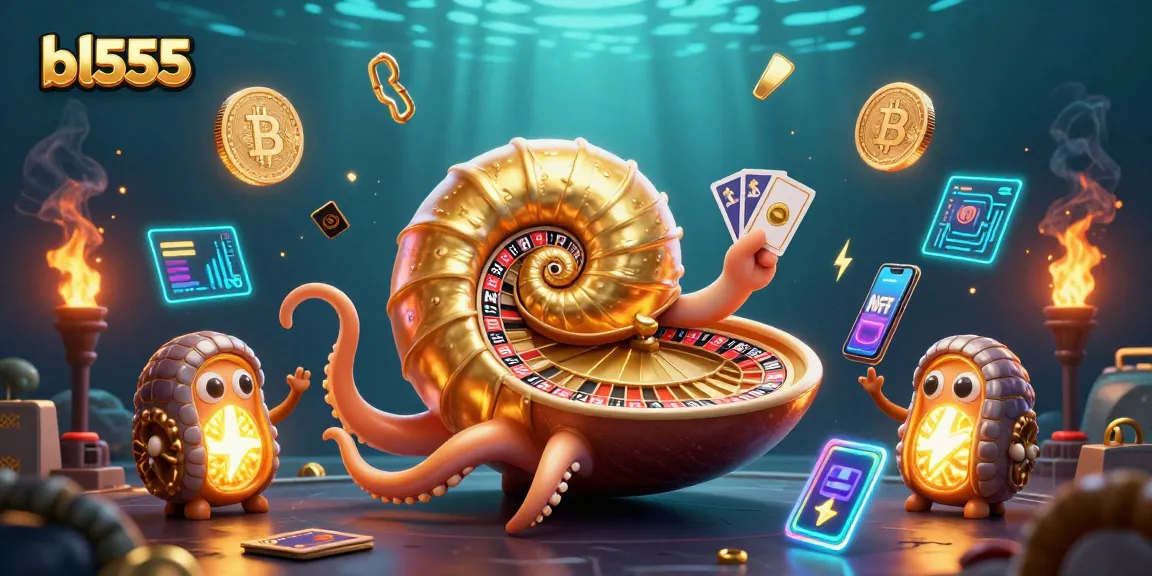 Win big at BL555 with a vibrant 3D casino illustration showcasing dynamic gambling elements.