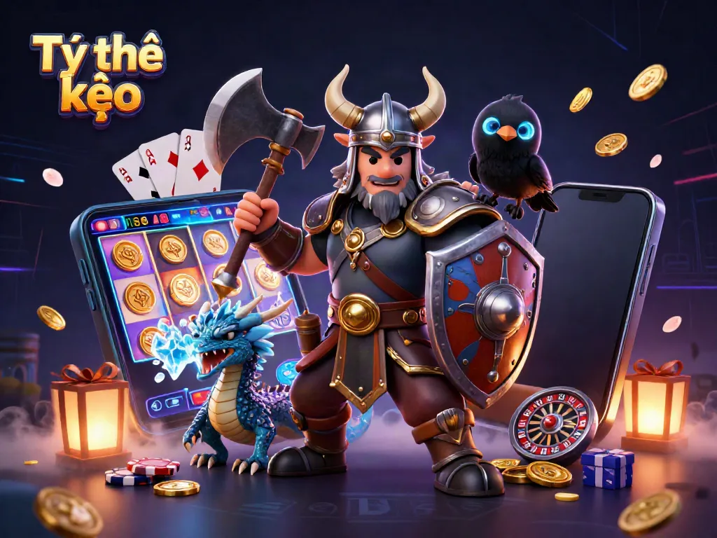 Engage with Tỷ lệ kèo in a vibrant 3D fantasy scene with dynamic gaming elements and illustrated characters.