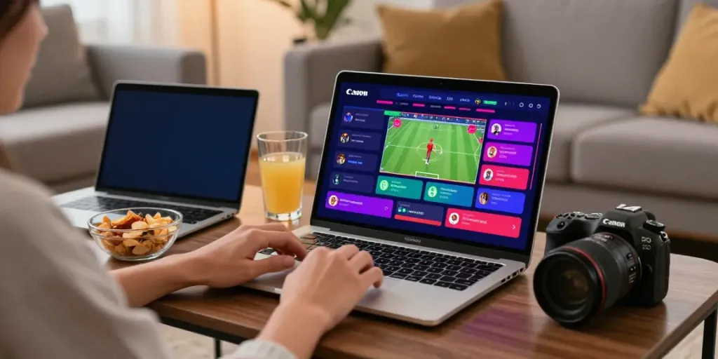 Engaging online betting experience with 8kbet platform in a cozy living room.