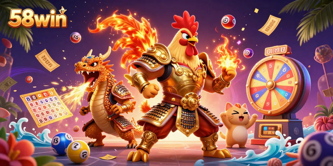 Players enjoy the exciting atmosphere at 58win, winning with colorful lottery elements and animated characters.