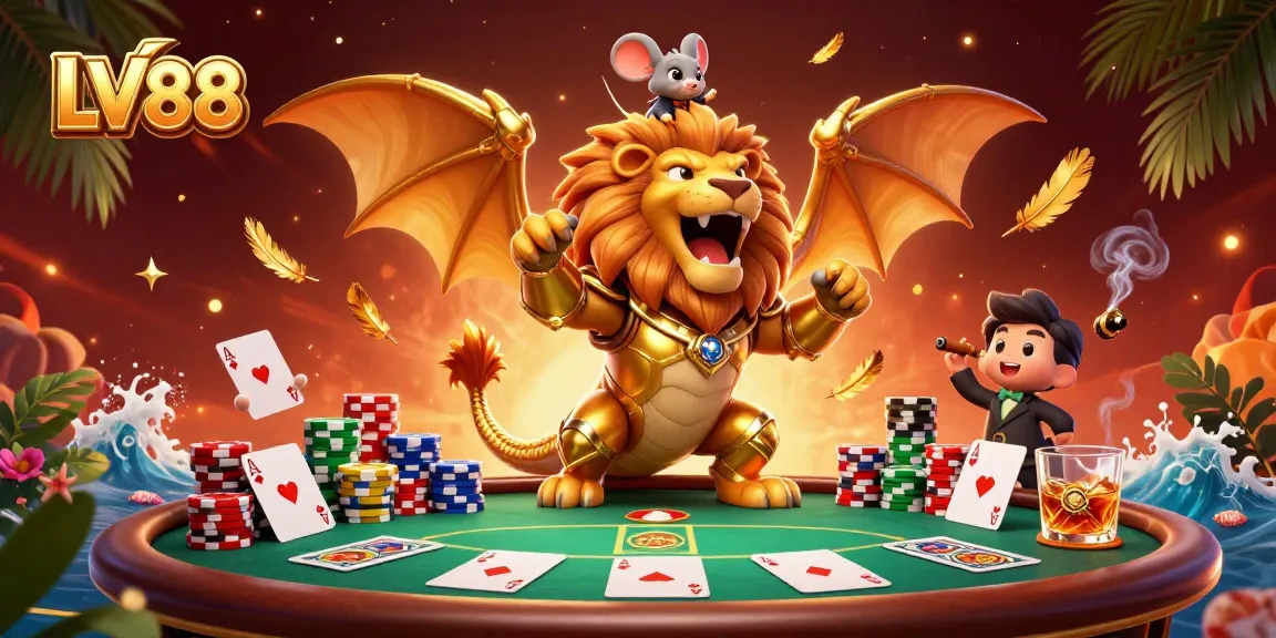 Experience thrilling poker action at LV88 with a cartoony chimera and mouse jockey!