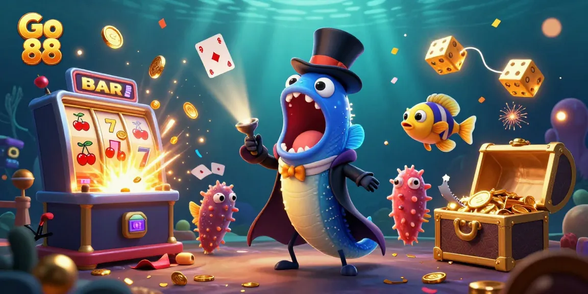 Engage with Go 88's vibrant slot experience featuring lively sea creatures and captivating casino elements.