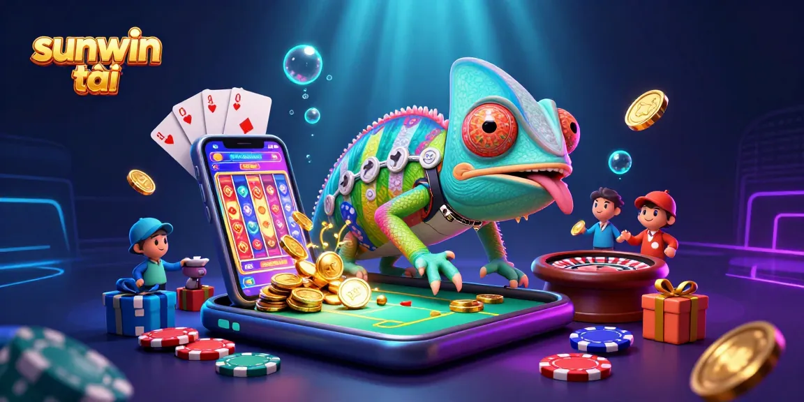 Engage with the captivating world of sunwin tải, where a colorful chameleon casino owner attracts golden coins amidst thrilling games.