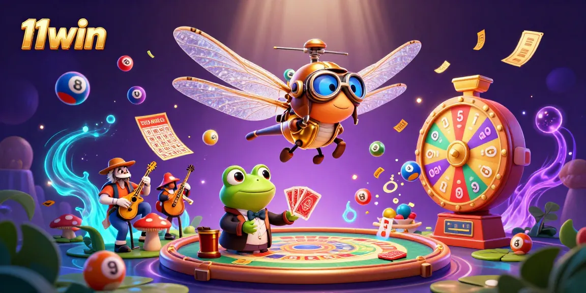 Experience the excitement of 11win with a lively casino scene featuring vibrant characters and elements.