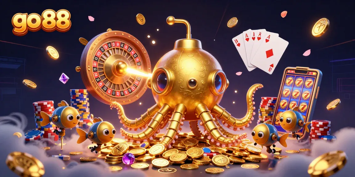 Spin to win at go 88 with a vibrant depiction of thrilling casino elements and treasures.