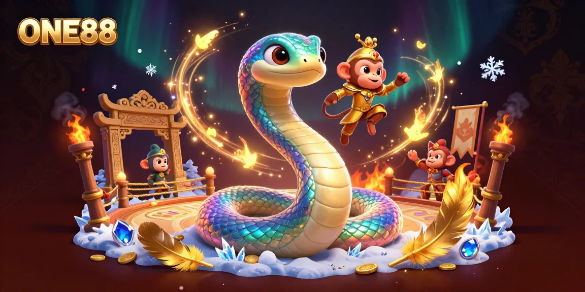 Experience thrilling gameplay at ONE88 with our colorful casino scene featuring unique characters and vibrant elements.