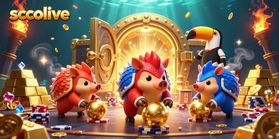 Socolive pangolins in a thrilling poker match amidst golden treasures and vibrant casino elements