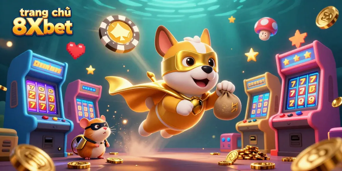 Experience the thrill at trang chủ 8Xbet with a vibrant 3D casino illustration highlighting exciting games and characters.