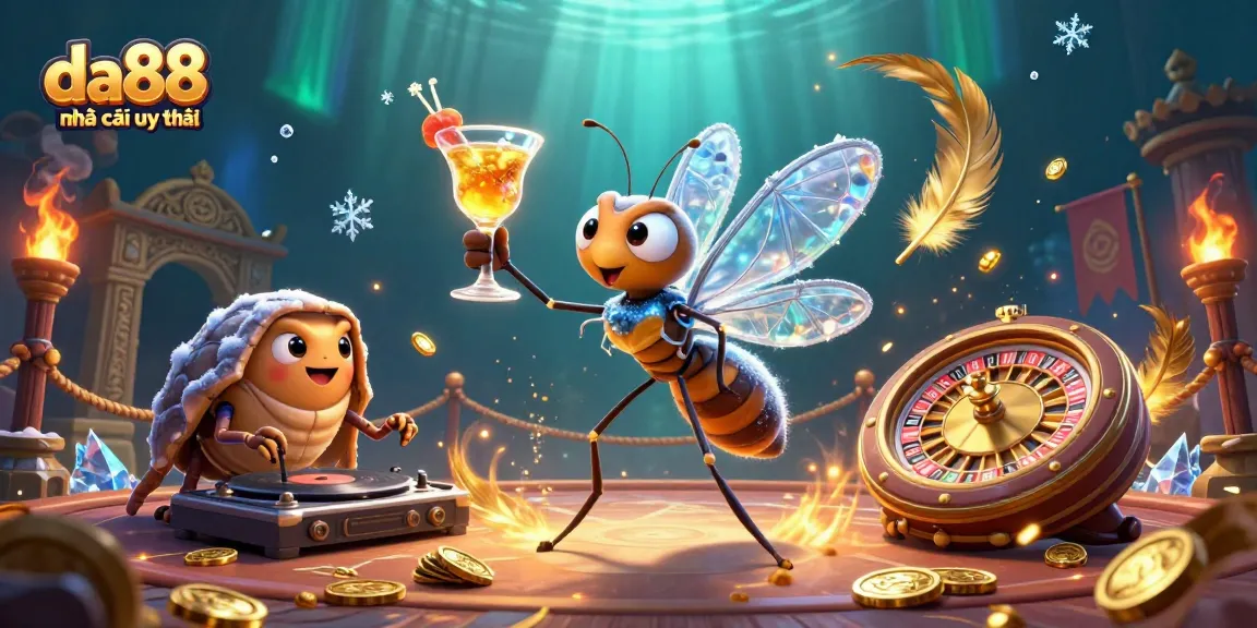 Engage with da88 nhà cái uy tín at a vibrant casino scene featuring animated characters.